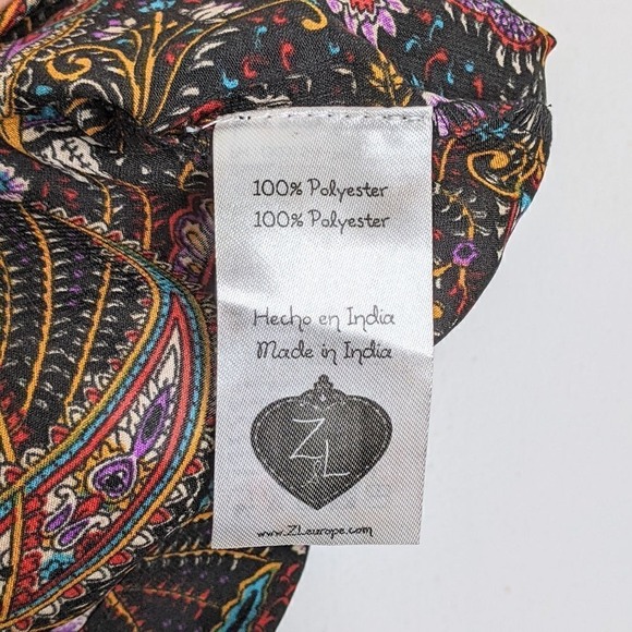 Z & L Elastic Tie Waist Straight Leg Paisley Floral Print Pants Black Red Gold M - Picture 11 of 12